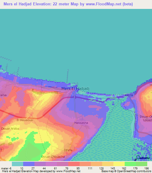 Mers el Hadjad,Algeria Elevation Map