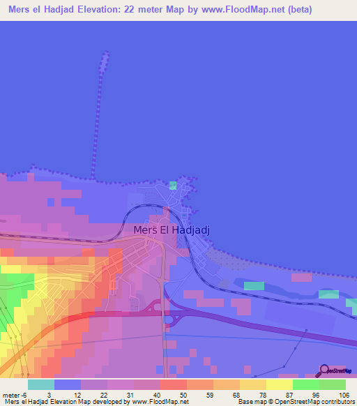 Mers el Hadjad,Algeria Elevation Map
