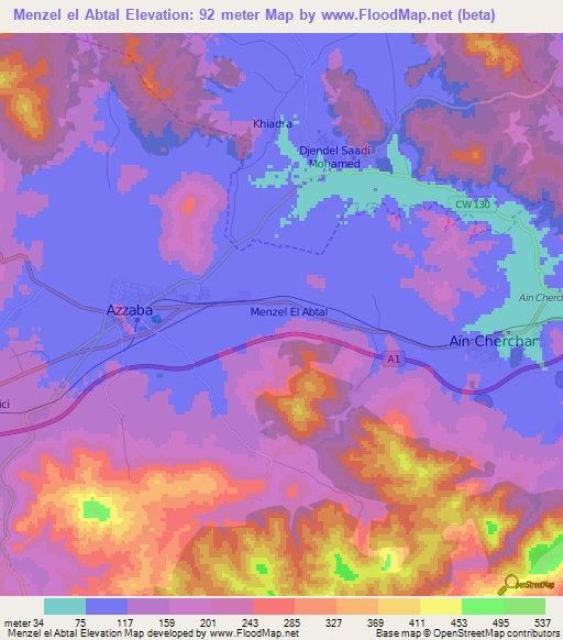 Menzel el Abtal,Algeria Elevation Map