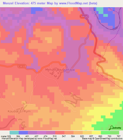 Menzel,Algeria Elevation Map