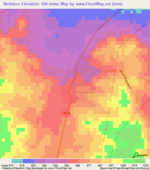 Mellakou,Algeria Elevation Map