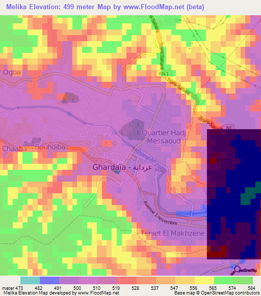 Melika,Algeria Elevation Map