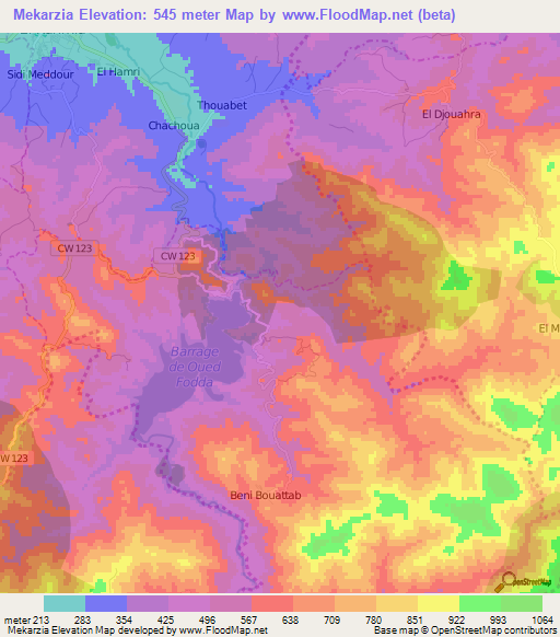 Mekarzia,Algeria Elevation Map