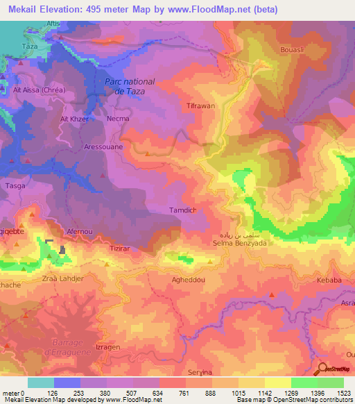 Mekail,Algeria Elevation Map