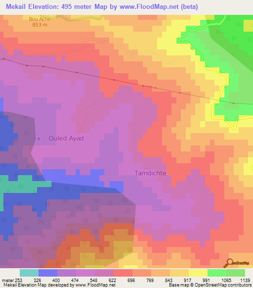 Mekail,Algeria Elevation Map