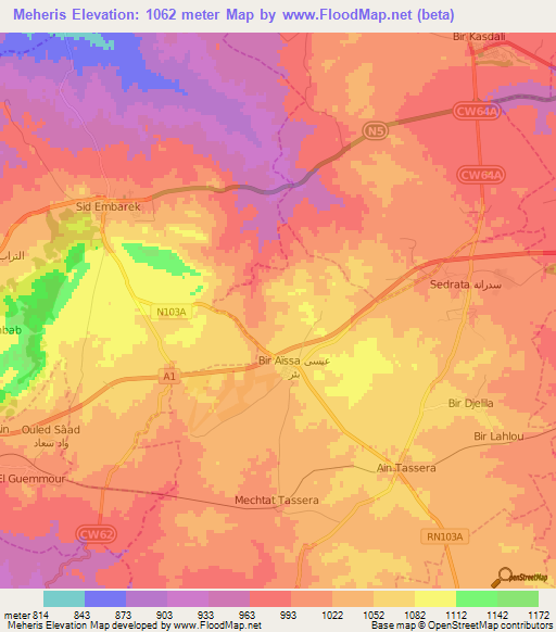 Meheris,Algeria Elevation Map