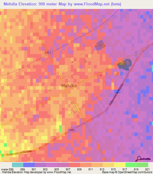 Mehdia,Algeria Elevation Map