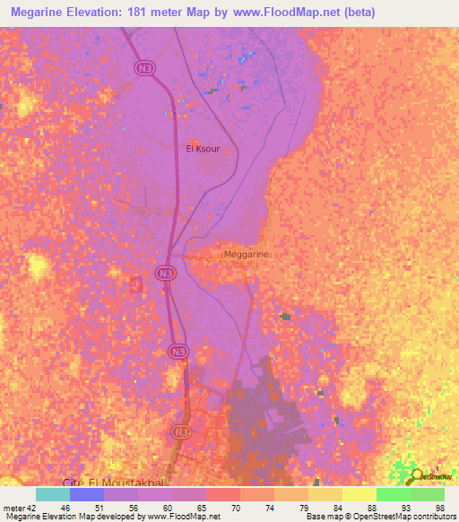 Megarine,Algeria Elevation Map