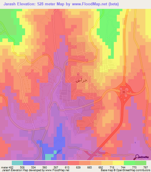 Jarash,Jordan Elevation Map