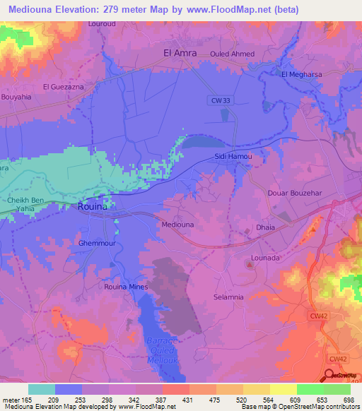 Mediouna,Algeria Elevation Map