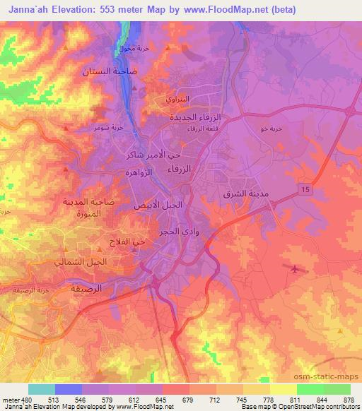 Janna`ah,Jordan Elevation Map
