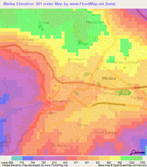 Medea,Algeria Elevation Map