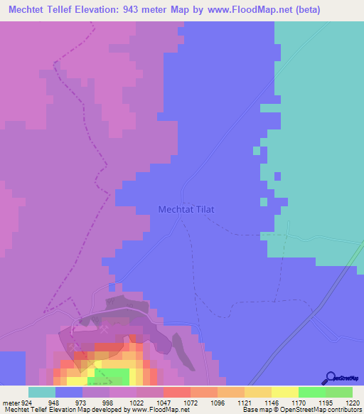 Mechtet Tellef,Algeria Elevation Map