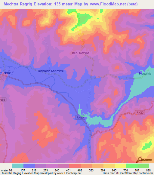 Mechtet Regrig,Algeria Elevation Map