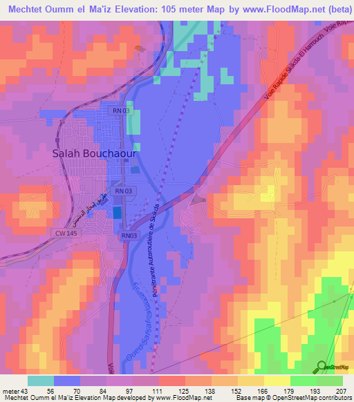 Mechtet Oumm el Ma'iz,Algeria Elevation Map