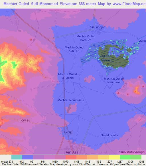 Mechtet Ouled Sidi Mhammed,Algeria Elevation Map