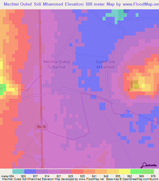 Mechtet Ouled Sidi Mhammed,Algeria Elevation Map