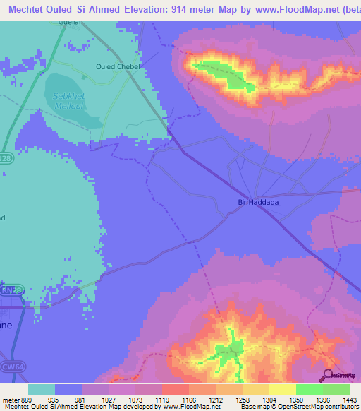 Mechtet Ouled Si Ahmed,Algeria Elevation Map