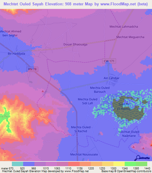Mechtet Ouled Sayah,Algeria Elevation Map