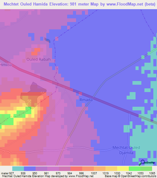 Mechtet Ouled Hamida,Algeria Elevation Map