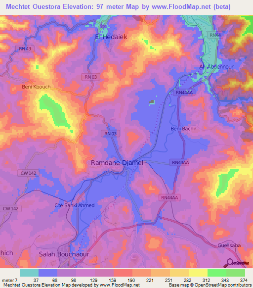 Mechtet Ouestora,Algeria Elevation Map