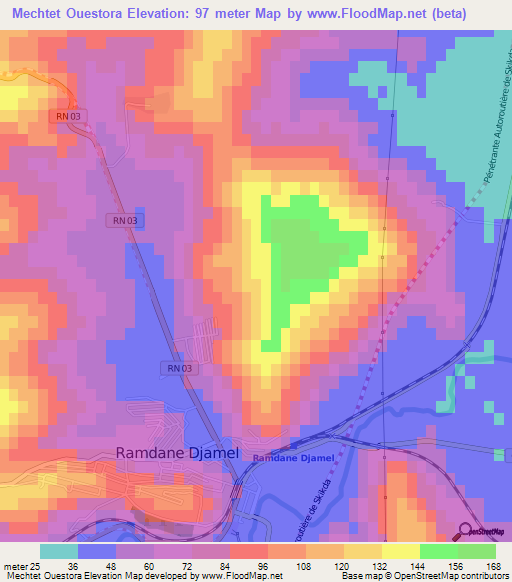 Mechtet Ouestora,Algeria Elevation Map