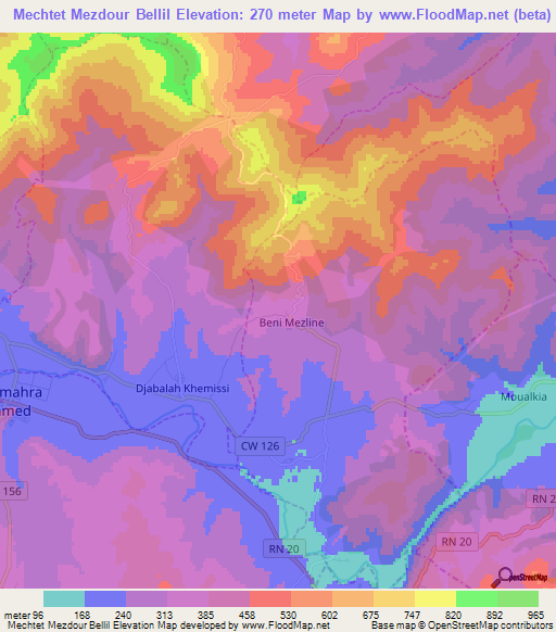 Mechtet Mezdour Bellil,Algeria Elevation Map