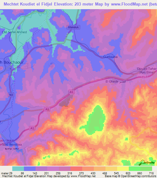 Mechtet Koudiet el Fidjel,Algeria Elevation Map