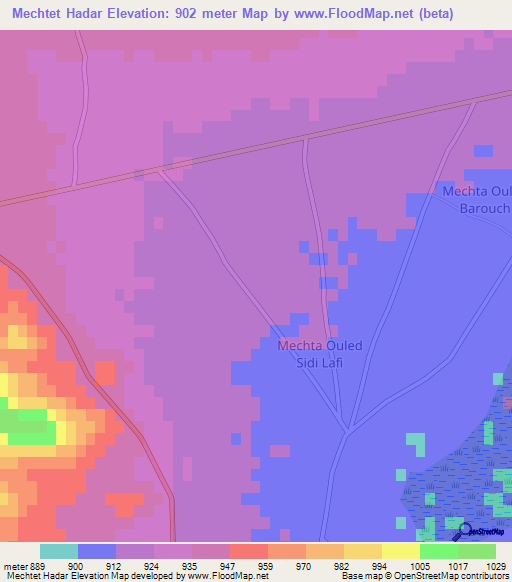 Mechtet Hadar,Algeria Elevation Map