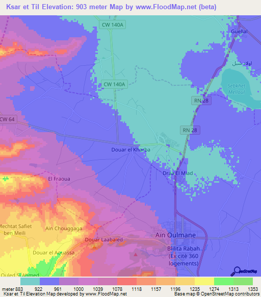 Ksar et Til,Algeria Elevation Map