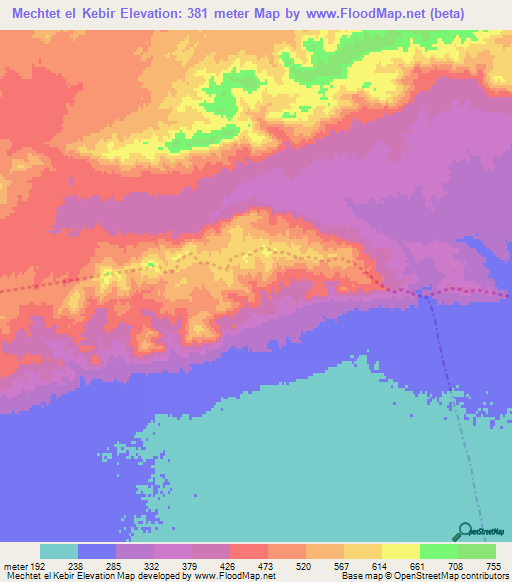 Mechtet el Kebir,Algeria Elevation Map