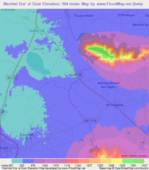 Mechtet Dra' el Oust,Algeria Elevation Map
