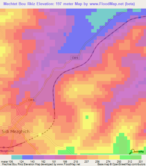 Mechtet Bou Rkiz,Algeria Elevation Map
