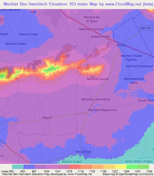 Mechtet Ben Hamidech,Algeria Elevation Map