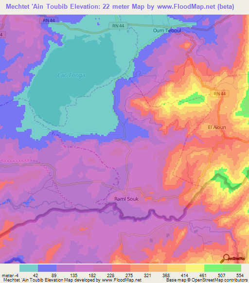 Mechtet 'Ain Toubib,Algeria Elevation Map