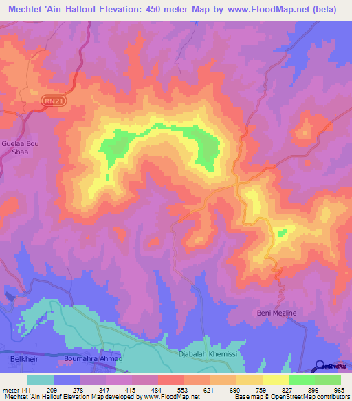 Mechtet 'Ain Hallouf,Algeria Elevation Map