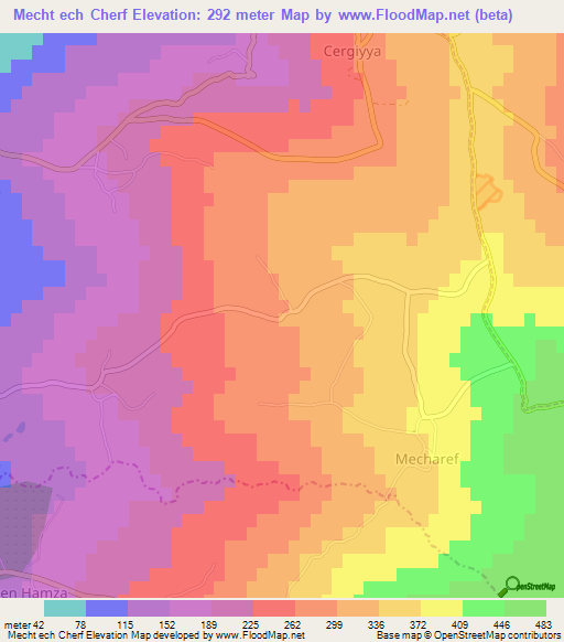 Mecht ech Cherf,Algeria Elevation Map