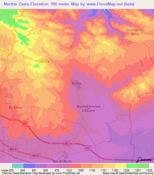 Mechta Zaara,Algeria Elevation Map