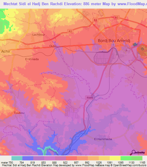 Mechtat Sidi el Hadj Ben Rachdi,Algeria Elevation Map