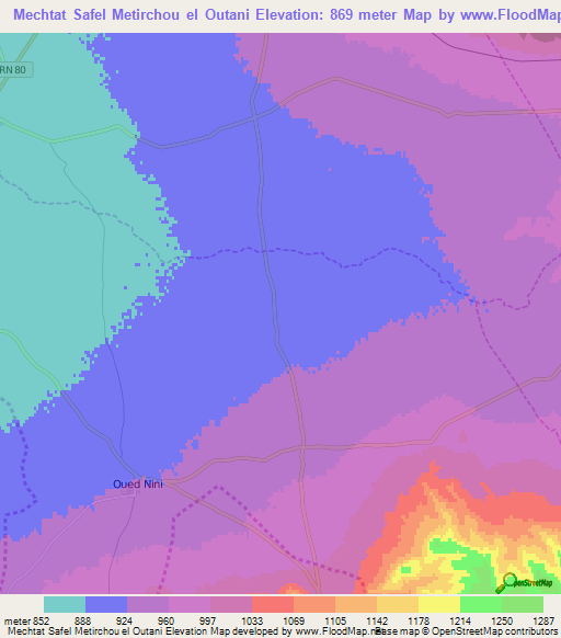 Mechtat Safel Metirchou el Outani,Algeria Elevation Map