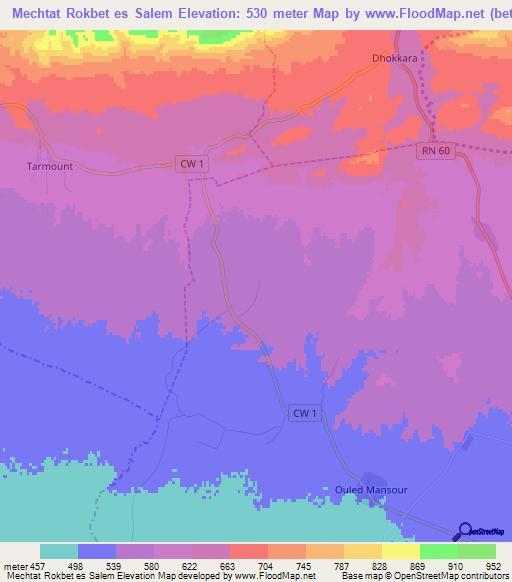 Mechtat Rokbet es Salem,Algeria Elevation Map