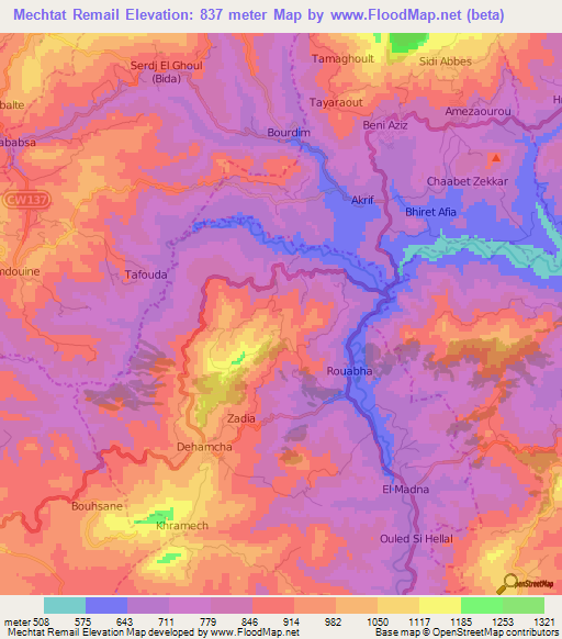 Mechtat Remail,Algeria Elevation Map