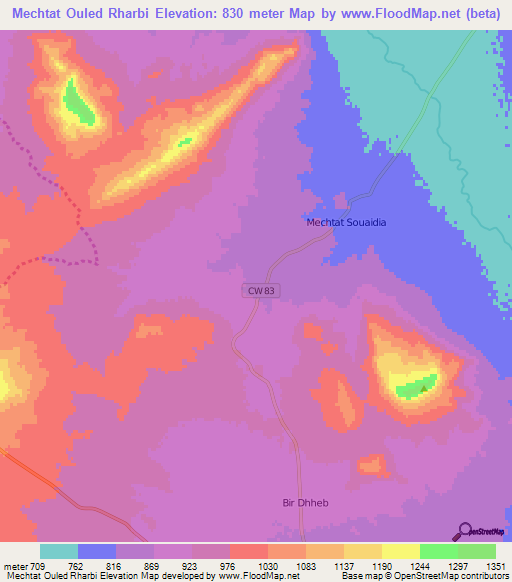 Mechtat Ouled Rharbi,Algeria Elevation Map