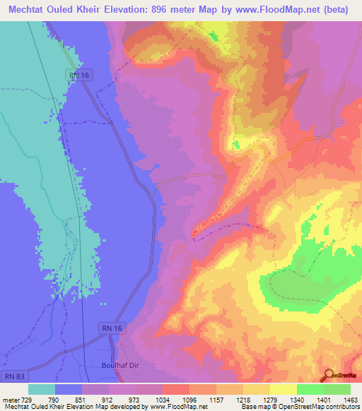 Mechtat Ouled Kheir,Algeria Elevation Map