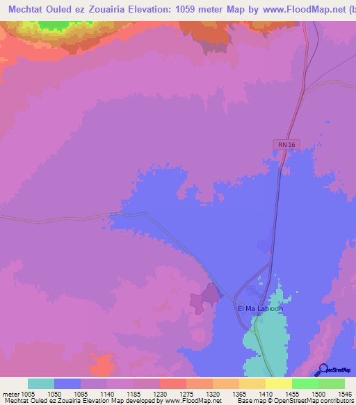 Mechtat Ouled ez Zouairia,Algeria Elevation Map