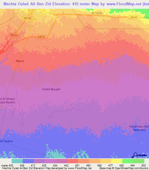 Mechta Ouled Ali Ben Zid,Algeria Elevation Map