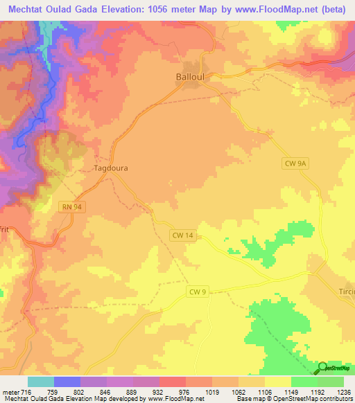 Mechtat Oulad Gada,Algeria Elevation Map