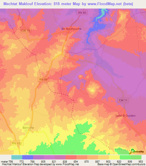 Mechtat Maklouf,Algeria Elevation Map