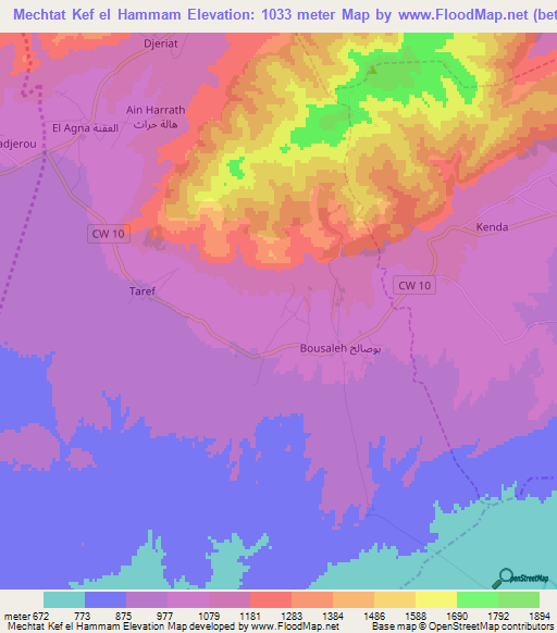 Mechtat Kef el Hammam,Algeria Elevation Map