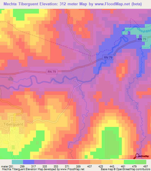 Mechta Tiberguent,Algeria Elevation Map